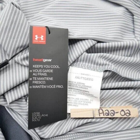 Under Armour Men's Size 2XL Polo Golf Shirt Gray White Stripe UPF 30 NWT - Picture 5 of 7